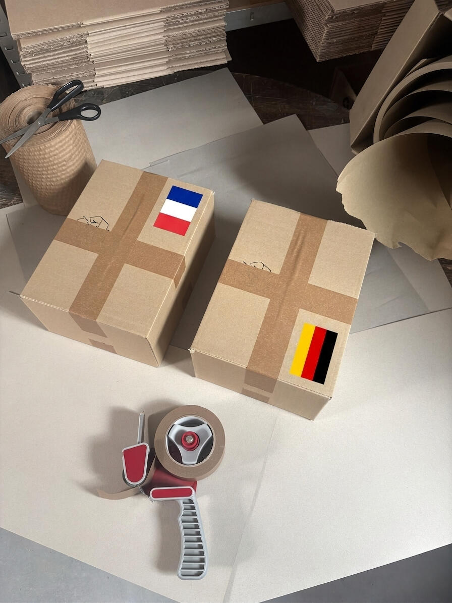 Packaging and order preparation Packaging and order preparation of products with cardboard, packing materials and prepared work steps